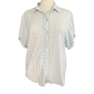 Love Stitch Star Embroidered Button Up Lightweight Cuffs Shirt Med Y2K Soft Girl